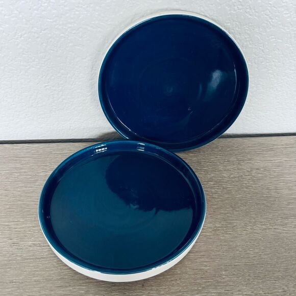 Navy Blue Ceramic Pottery Round Decor Tray Plates Set - Picture 1 of 3